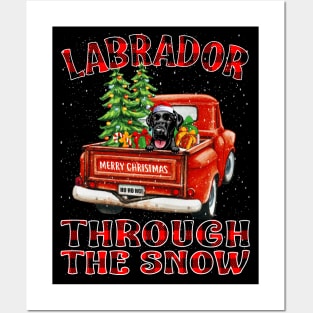 Christmas Labrador Through The Snow Dog Santa Truck Tree Posters and Art